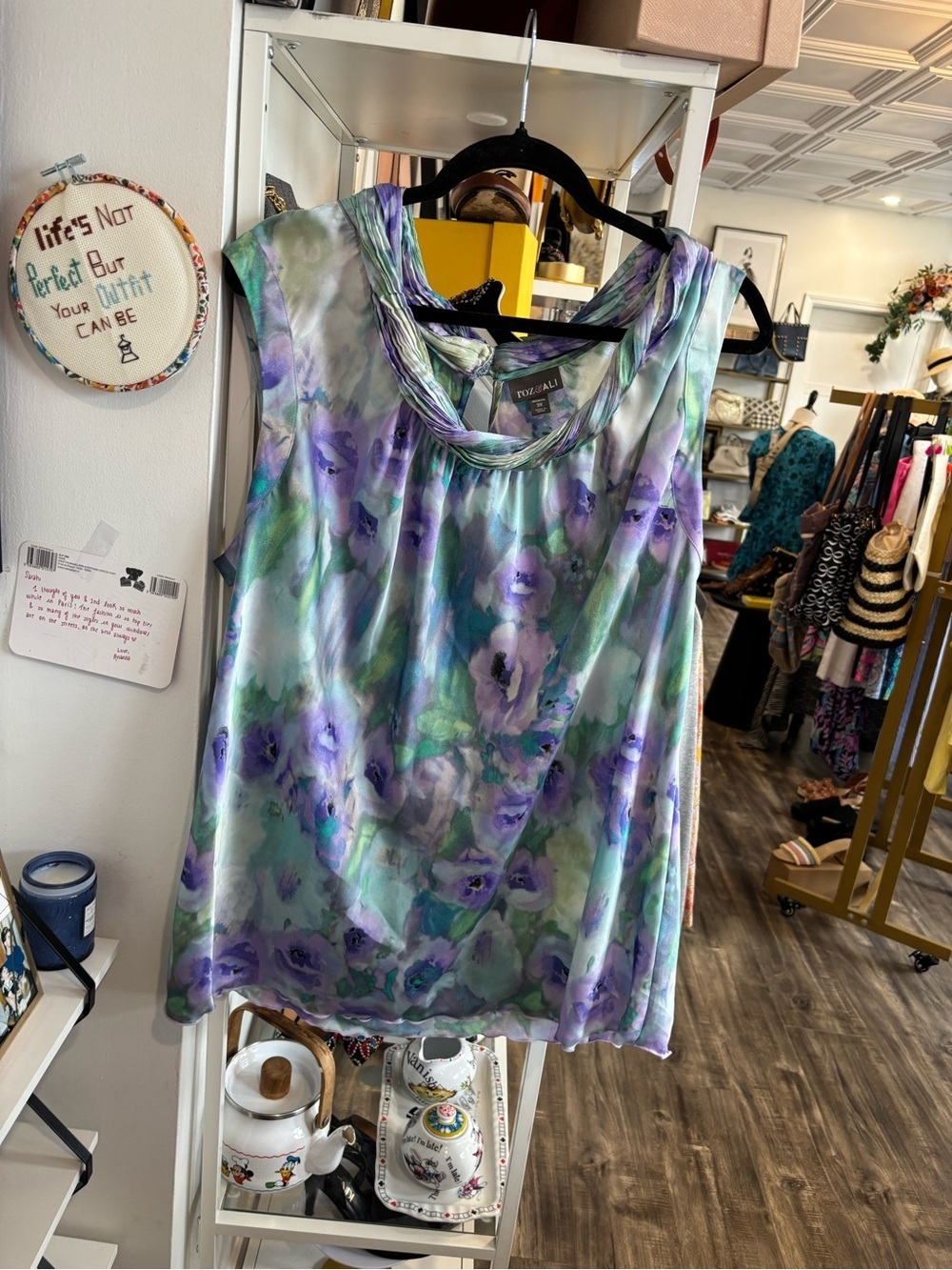 Roz & Ali Lavender and Mint Watercolor Floral Sleeveless Tank
